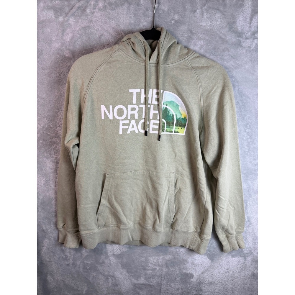 NORTH FACE Womens M Sage Green Nature Graphic Logo Pullover Hoodie Sweatshirt